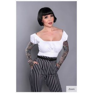 Pinup girl clothing peasant top In white